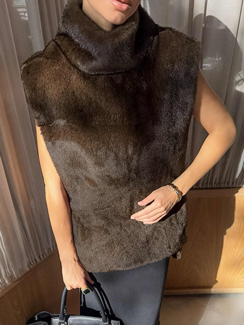 Forever 21 Brown Faux Mink Fur Layering Vest Winter Thick Warm